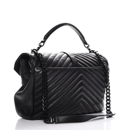 Saint Laurent Sheepskin Matelasse Chevron Monogram Large College Satchel Black 4 of 8