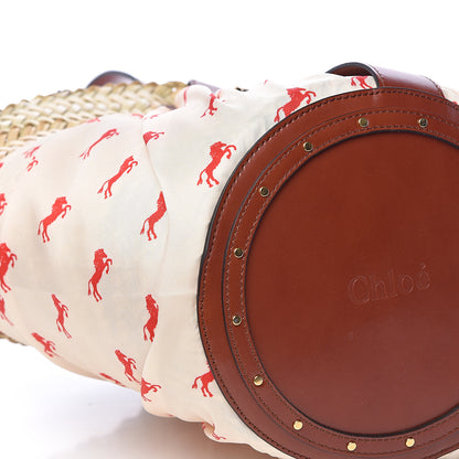 Chloe Smooth Calfskin Raffia Little Horses Medium Panier Basket White Red 9 of 10