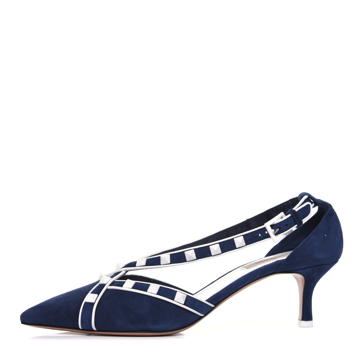 Suede Free Rockstud Cross Strap D'Orsay 55mm Pumps 38.5 Marine Optic White