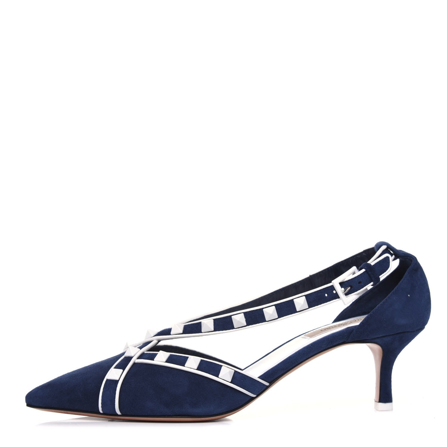 Valentino Garavani Suede Free Rockstud Cross Strap D'Orsay 55mm Pumps 38.5 Marine Optic White 1 of 18