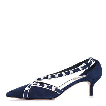 Valentino Garavani Suede Free Rockstud Cross Strap D'Orsay 55mm Pumps 38.5 Marine Optic White 1 of 18