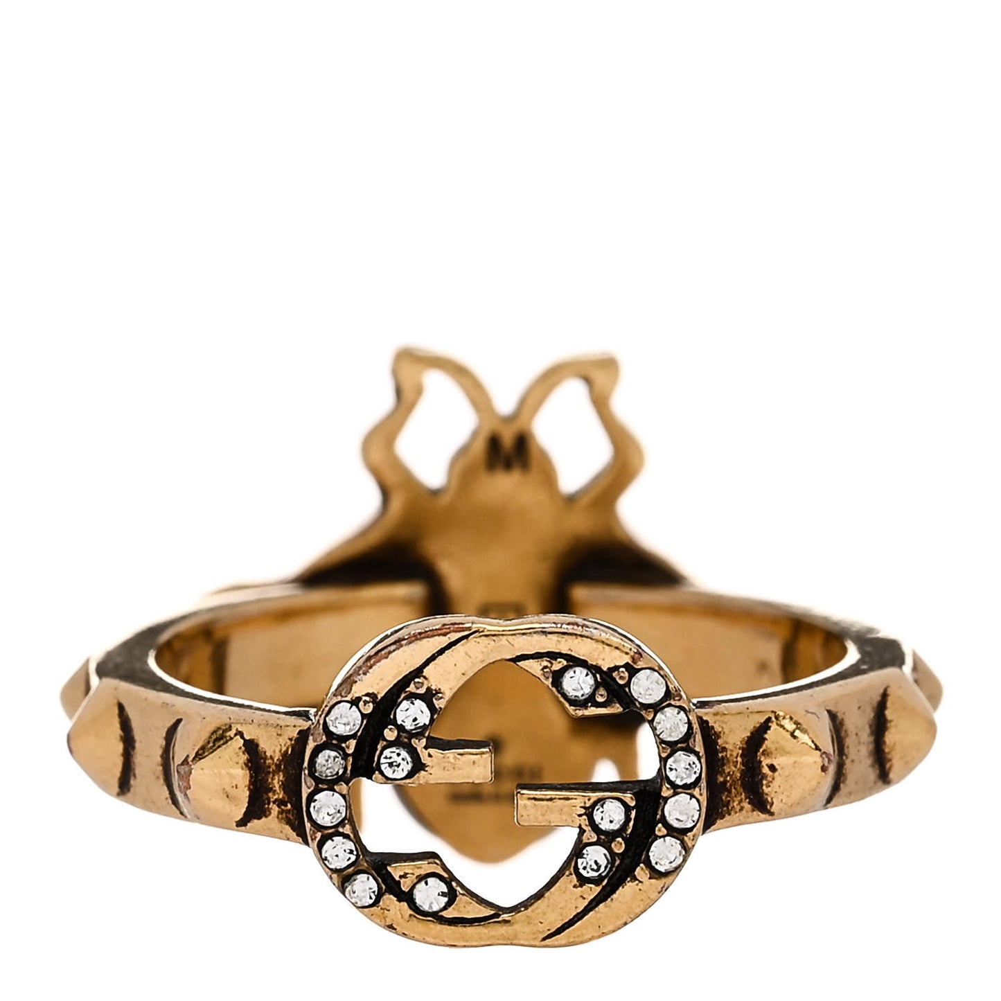 Metal Crystal Pearl Bee Ring M 56 7.5 Aged Gold