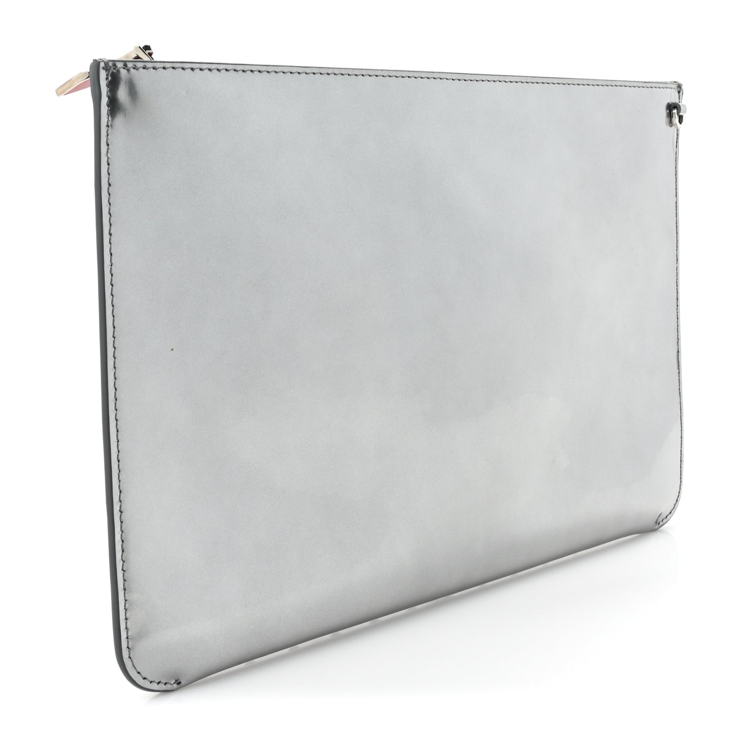 Metallic Calfskin Quadro Spikes Loubiclutch Silver