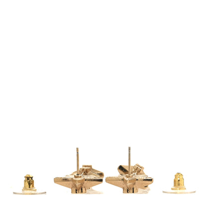 Chanel Metal CC Triple Star Drop Earrings Gold 3 of 5