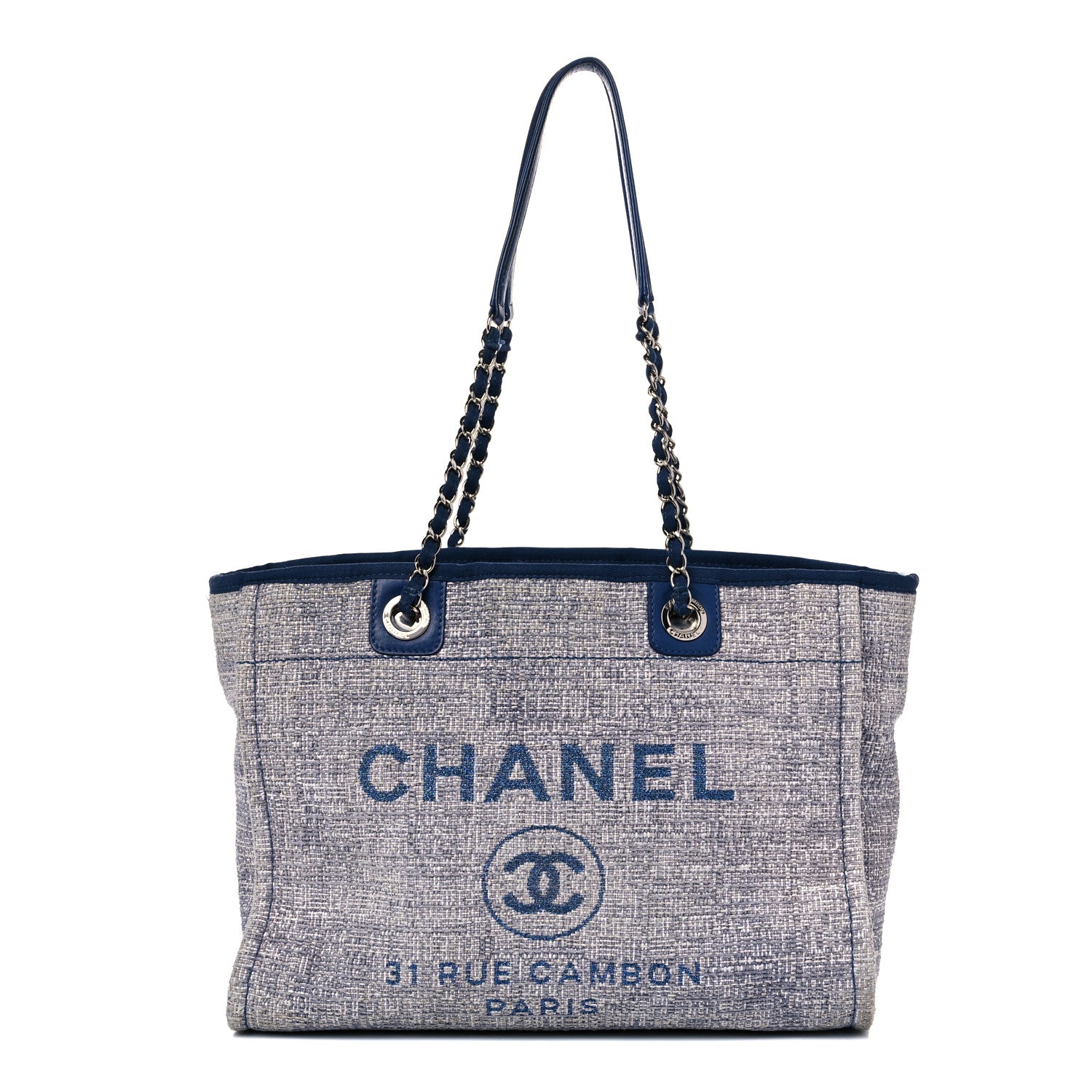 Chanel Woven Straw Raffia Small Deauville Tote Blue 1 of 18