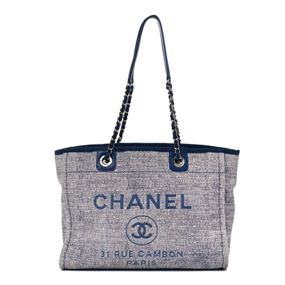Chanel Woven Straw Raffia Small Deauville Tote Blue 1 of 18