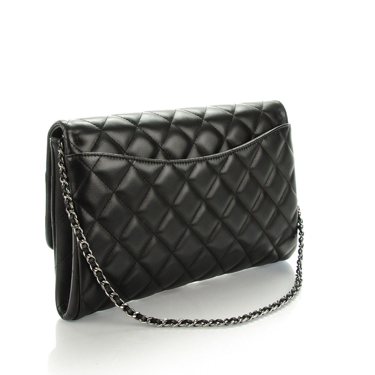 Chanel Lambskin Quilted Clutch With Chain Flap Black 3 of 8