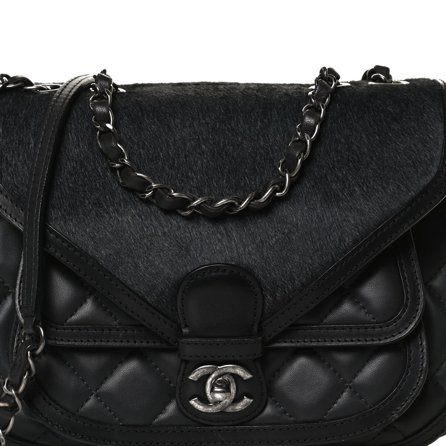 Lambskin Pony Hair Saddle Bag Black
