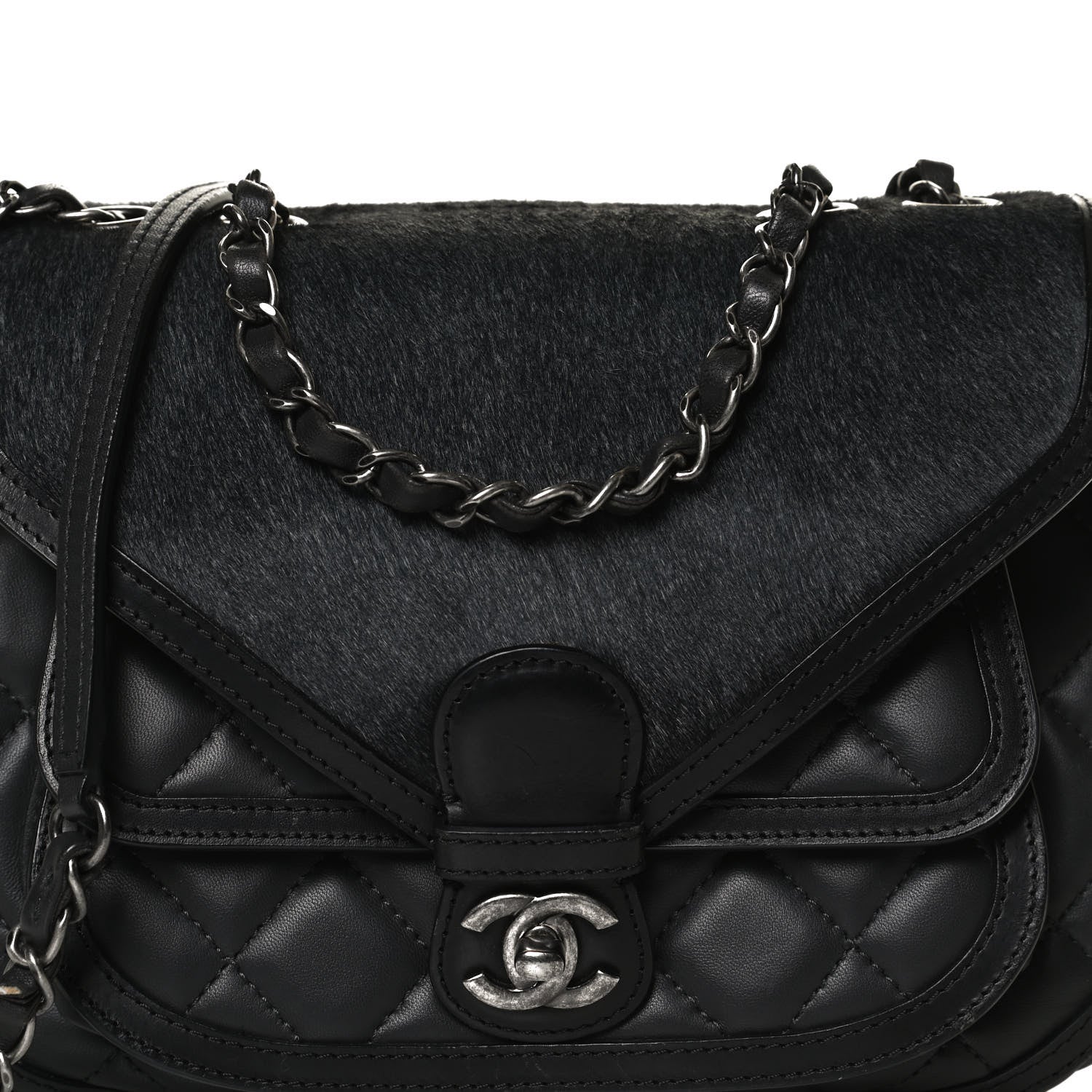 Chanel Lambskin Pony Hair Saddle Bag Black 8 of 10