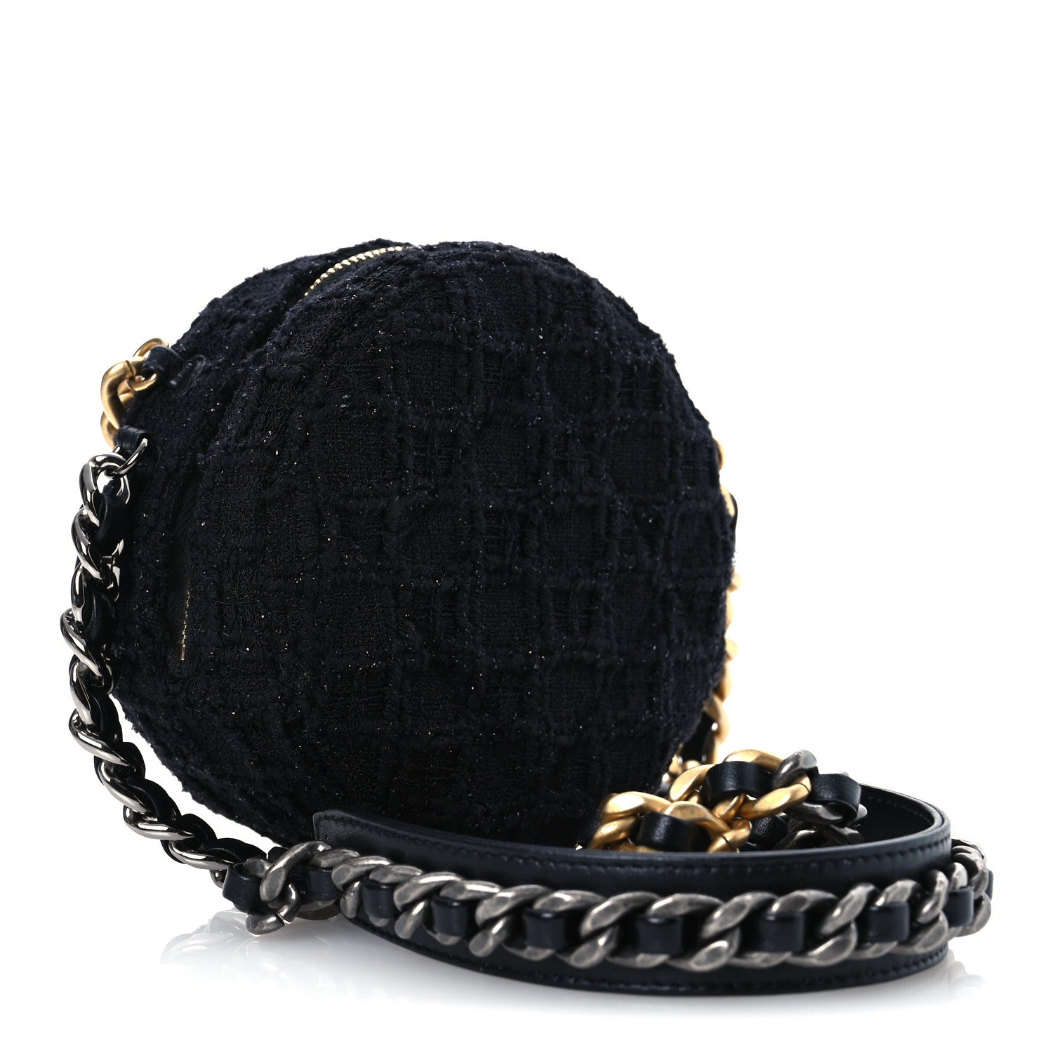 Chanel Tweed Quilted 19 Round Clutch With Chain Black 3 of 12