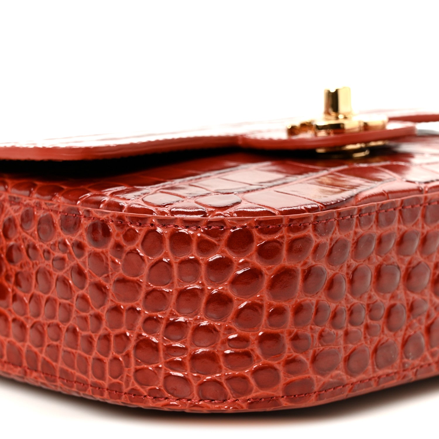 Chanel Calfskin Crocodile Embossed Turn Around Mini Flap Burgundy 9 of 10