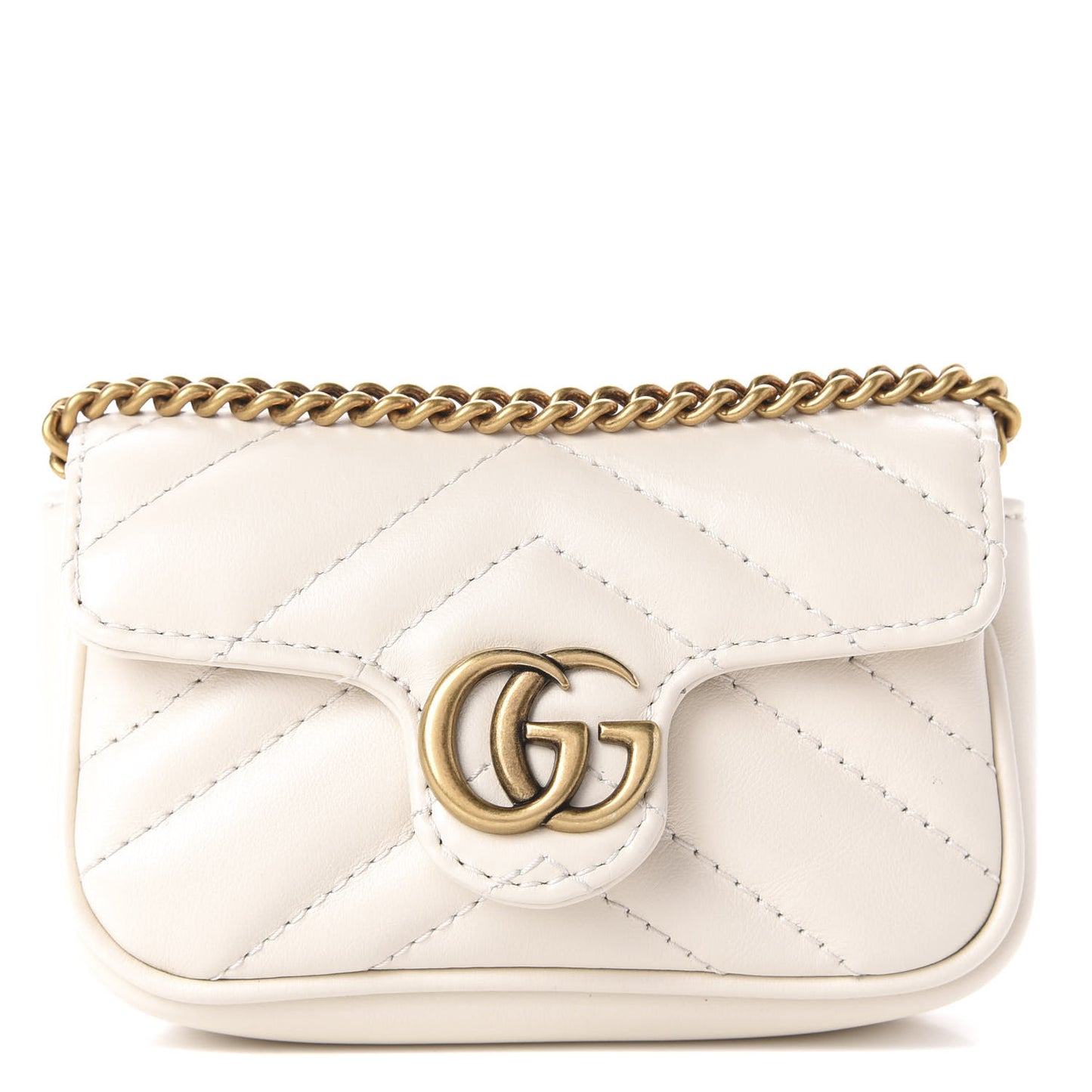 Calfskin Matelasse Heart GG Marmont 2.0 Coin Purse On A Chain Mystic White