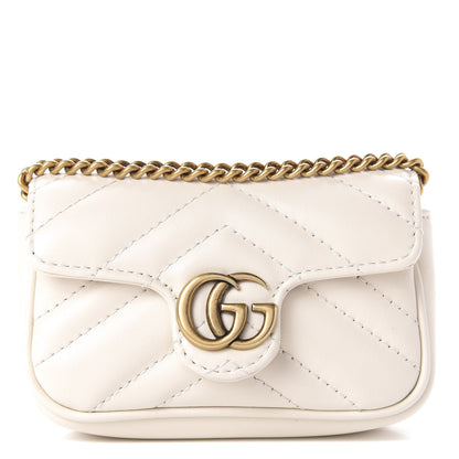 Gucci Calfskin Matelasse Heart GG Marmont 2.0 Coin Purse On A Chain Mystic White 2 of 9
