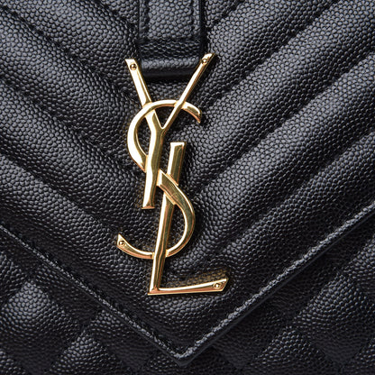 Saint Laurent Grain De Poudre Textured Mixed Matelasse Triquilt Medium Monogram Satchel Black 11 of 12