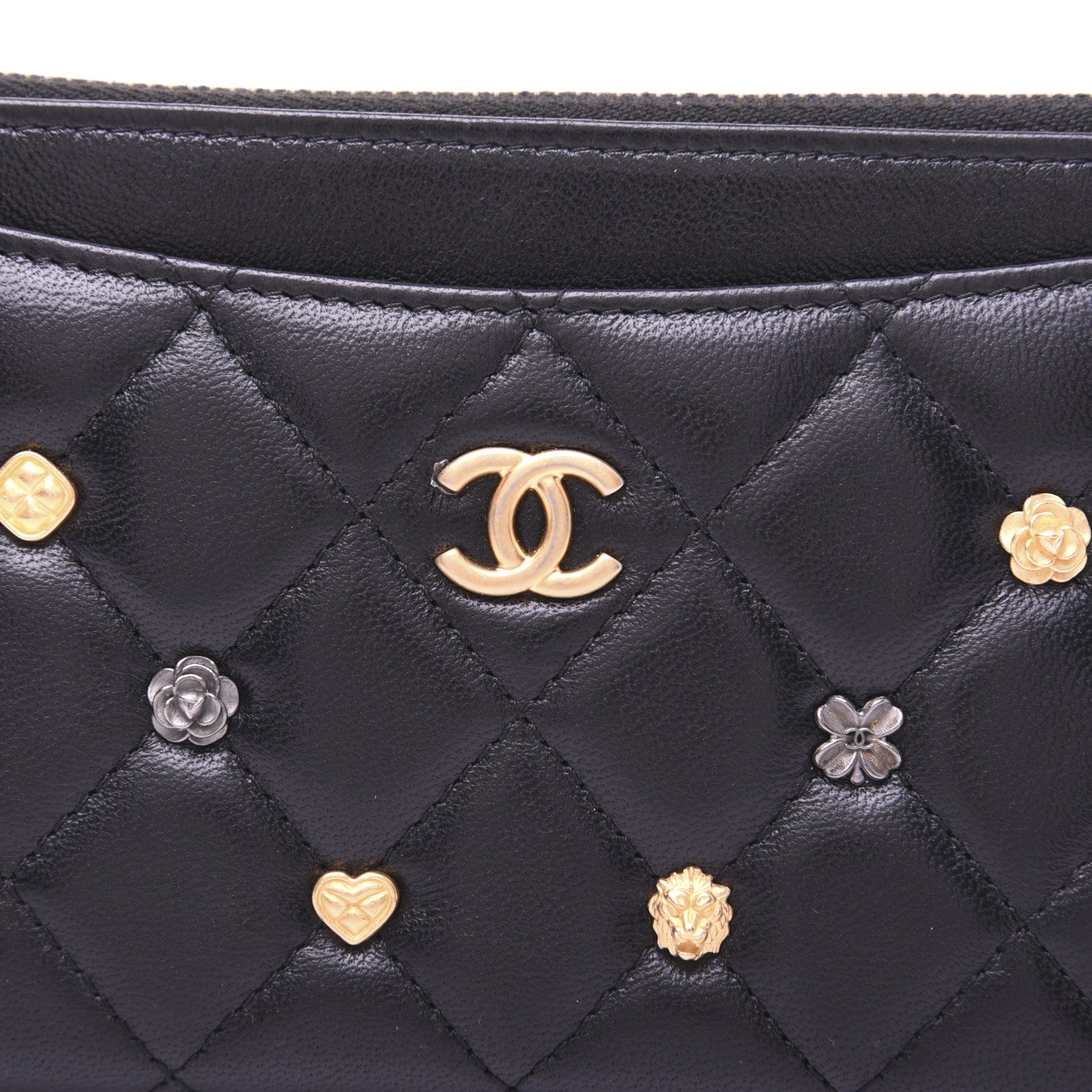 Chanel Lambskin Quilted Lucky Charms Classic Zip Pouch Black 10 of 11