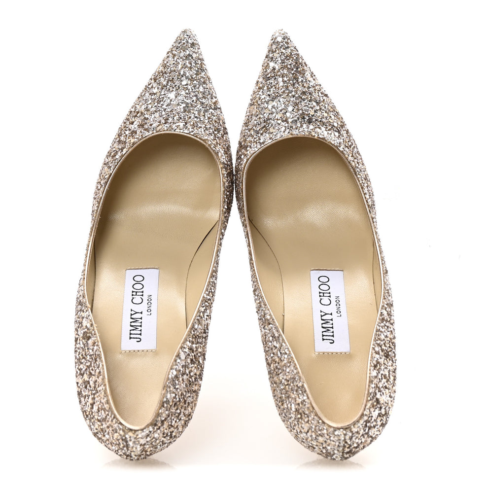 Jimmy Choo Silver Coarse Glitter Degrade Agnes Pumps