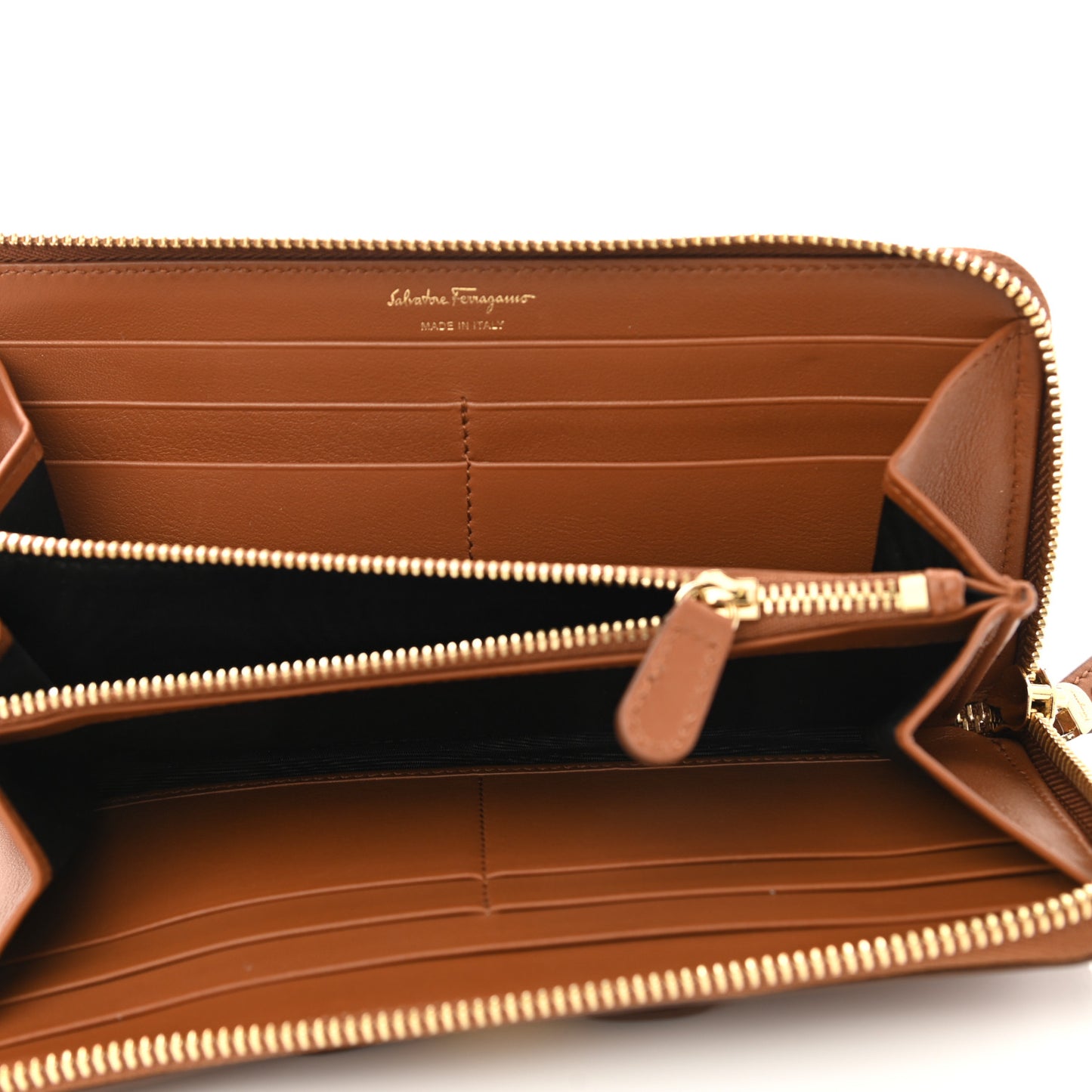 Calfskin Vara Bow Zip Wallet Brown