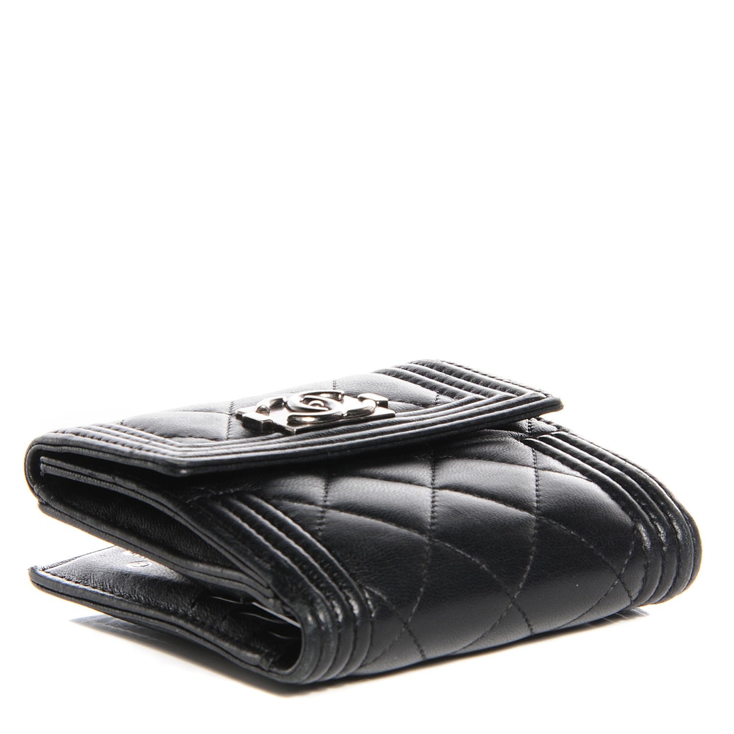 Chanel Lambskin Quilted Compact Boy Wallet Black 4 of 9