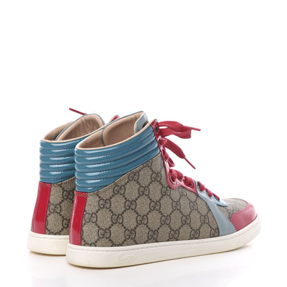 Gucci GG Supreme Monogram Patent Womens High Top Sneakers 40 Beige Pink Fuchsia Cyan 4 of 8