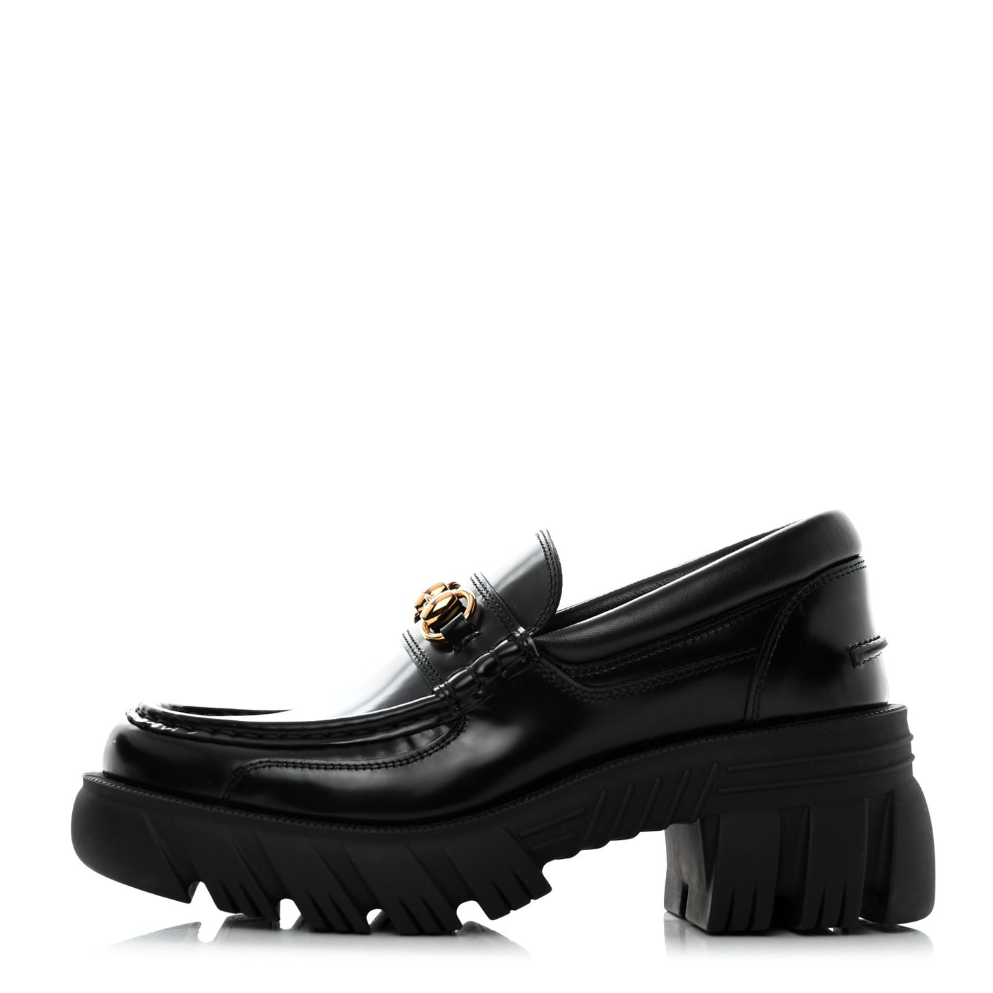Magnum Calfskin Nappa Samoa Womens Horsebit Platform Chunky Lug Sole 40mm Loafers 38 Black