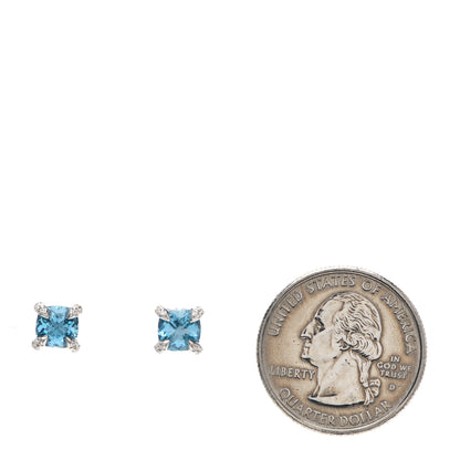 David Yurman Sterling Silver Diamond Blue Topaz 6mm Chatelaine Earrings 2 of 4