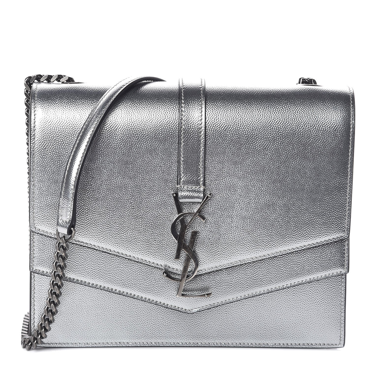 Saint Laurent Grain De Poudre Monogram Medium Sulpice Shoulder Bag Silver 1 of 8