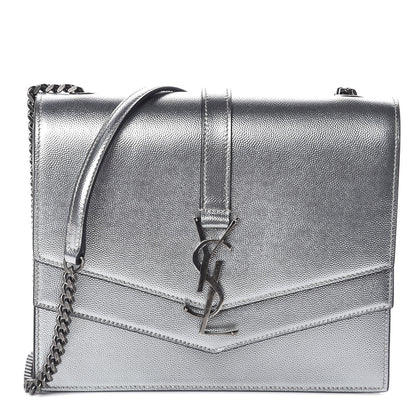 Saint Laurent Grain De Poudre Monogram Medium Sulpice Shoulder Bag Silver 1 of 8