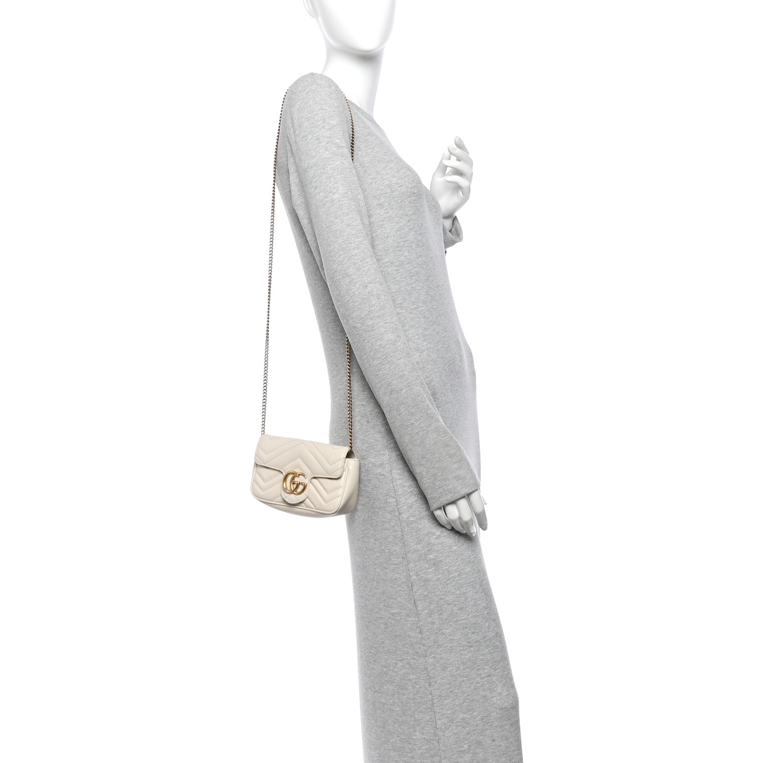 Gucci Calfskin Matelasse Super Mini GG Marmont Shoulder Bag White 3 of 11