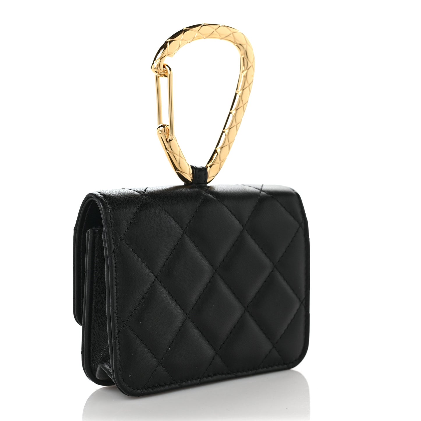 Lambskin Quilted CC Hook Card Holder Black