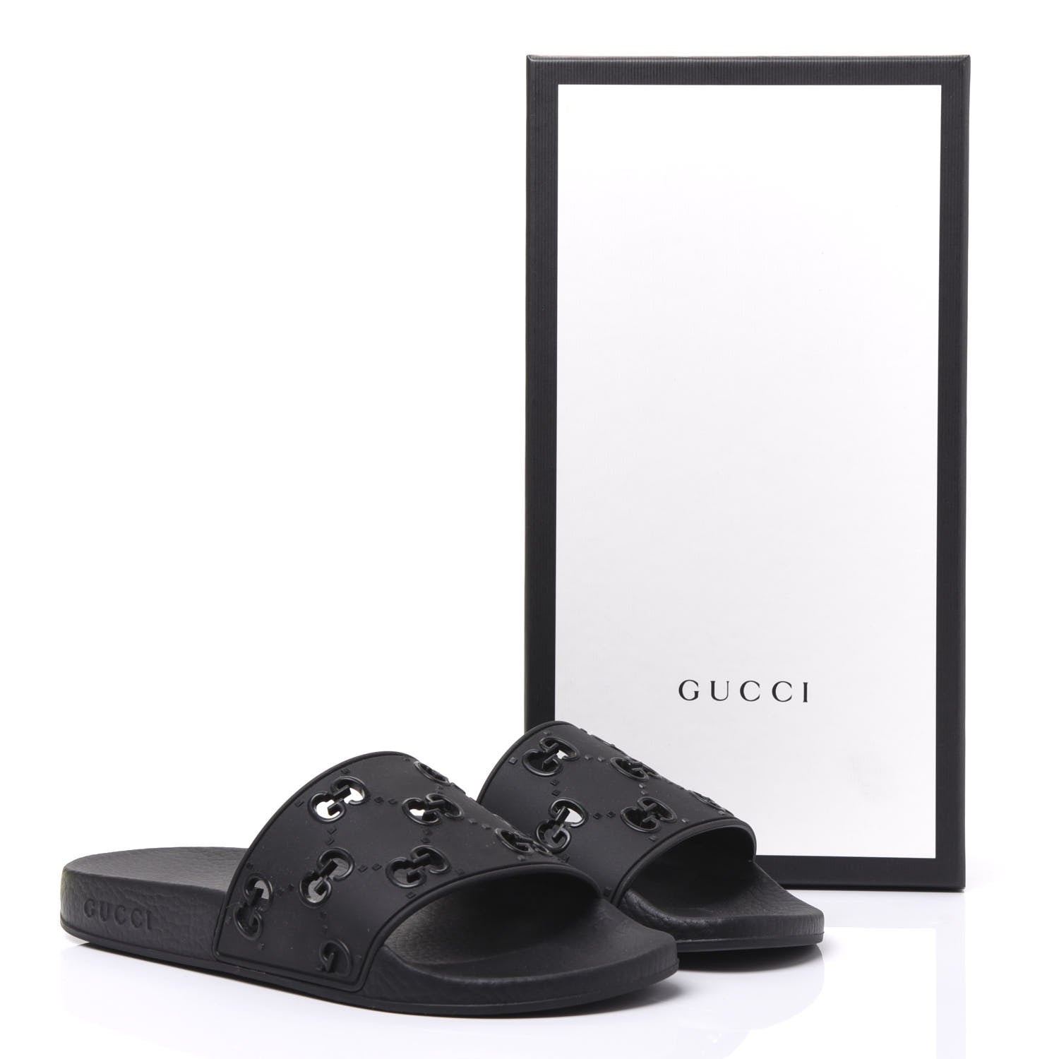 Gucci Rubber GG Monogram Perforated Womens Slide Sandals 38 Black 7 of 7