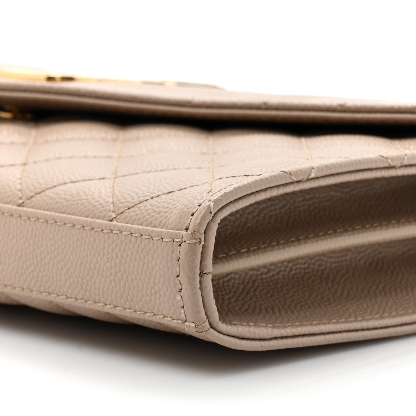 Grain De Poudre Mixed Matelasse Triquilt Monogram Chain Wallet Dark Beige