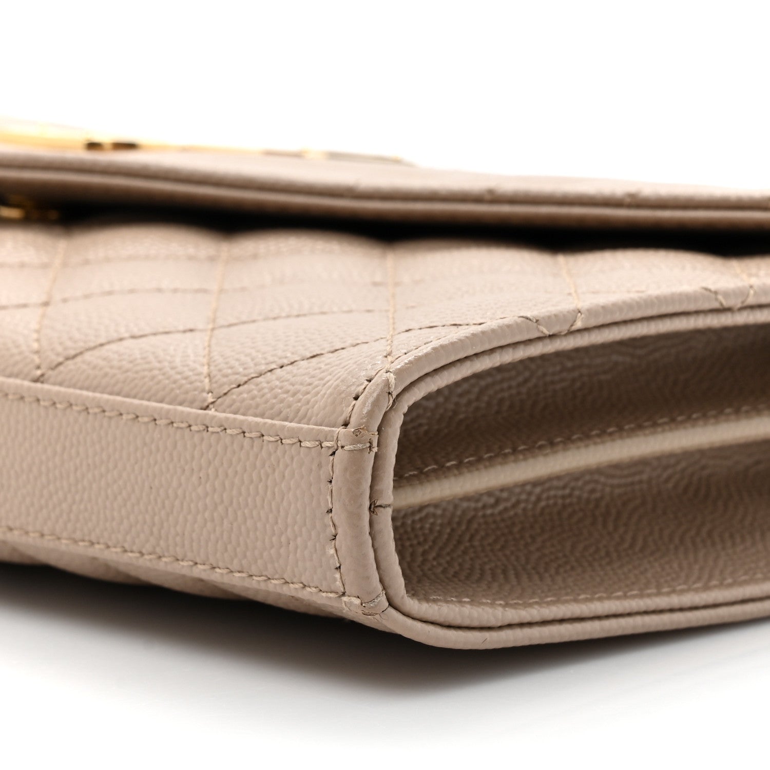Saint Laurent Grain De Poudre Mixed Matelasse Triquilt Monogram Chain Wallet Dark Beige 10 of 14
