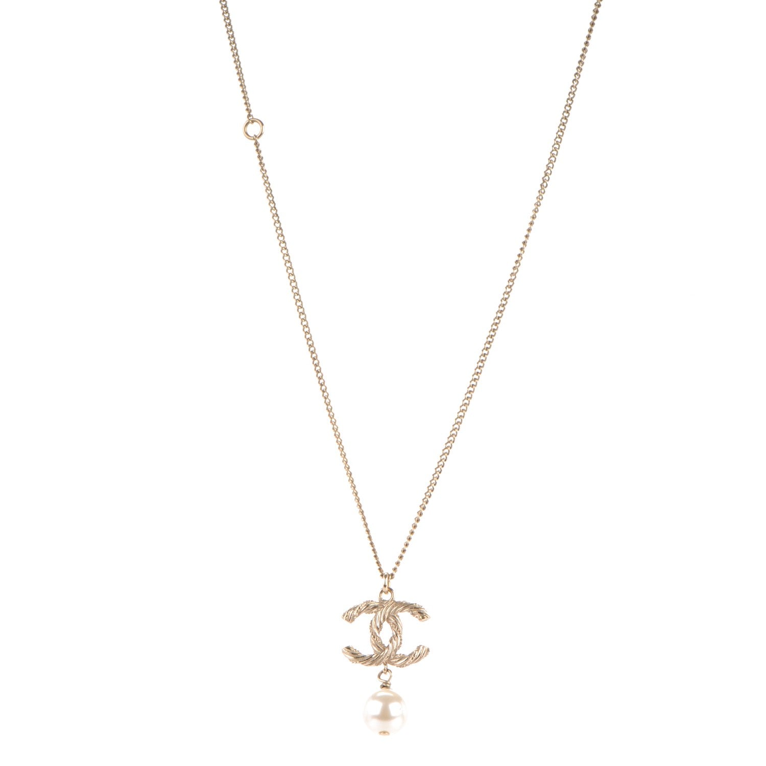 Chanel Pearl Crystal Twisted CC Drop Necklace Gold 1 of 4