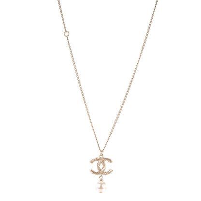 Chanel Pearl Crystal Twisted CC Drop Necklace Gold 1 of 4