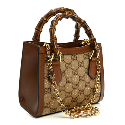 Gucci New Canvas Charisma Calfskin Crystal GG Monogram Mini Diana Tote Bag Camel Ebony 3 of 10
