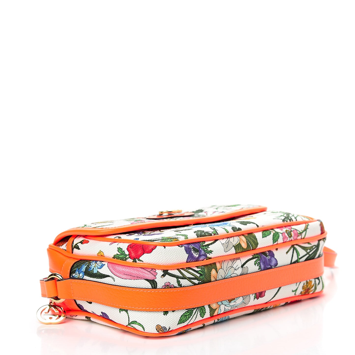 Canvas Flora Floral Shoulder Bag White Orange Fluo