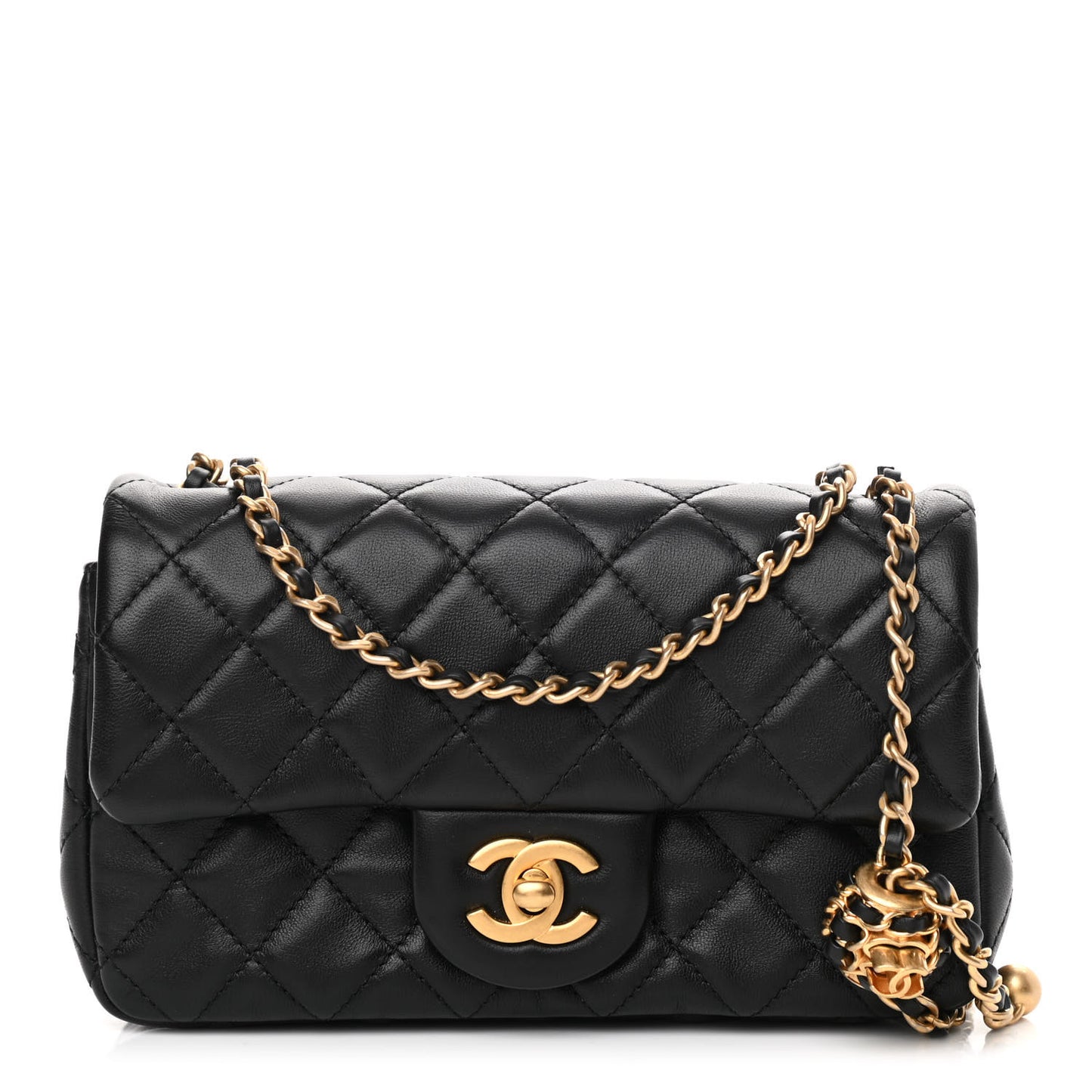 Lambskin Quilted Mini Rectangular Pearl Crush Flap Black