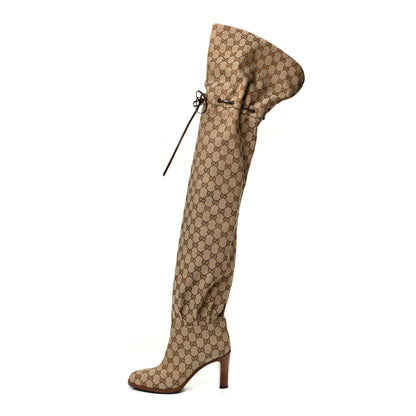 Gucci Monogram Over The Knee Boots 37.5 Beige Ebony 1 of 11