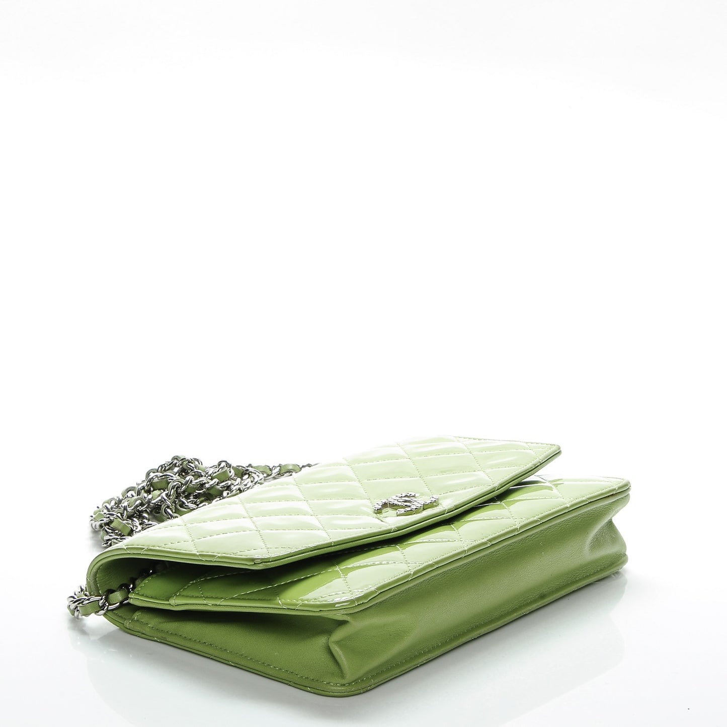 Patent Quilted Brilliant Wallet On Chain WOC Green
