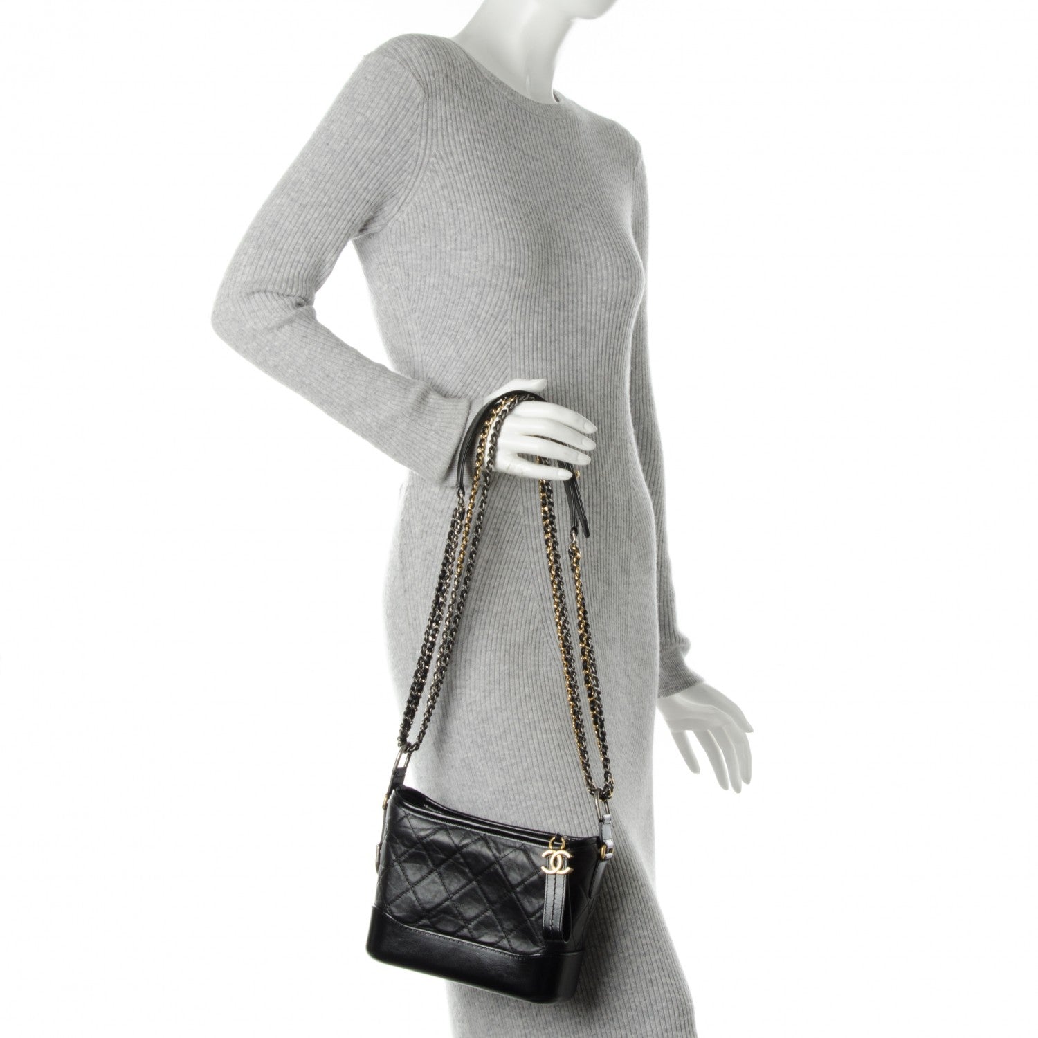 Chanel Aged Calfskin Quilted Small Gabrielle Hobo Black 3 of 8