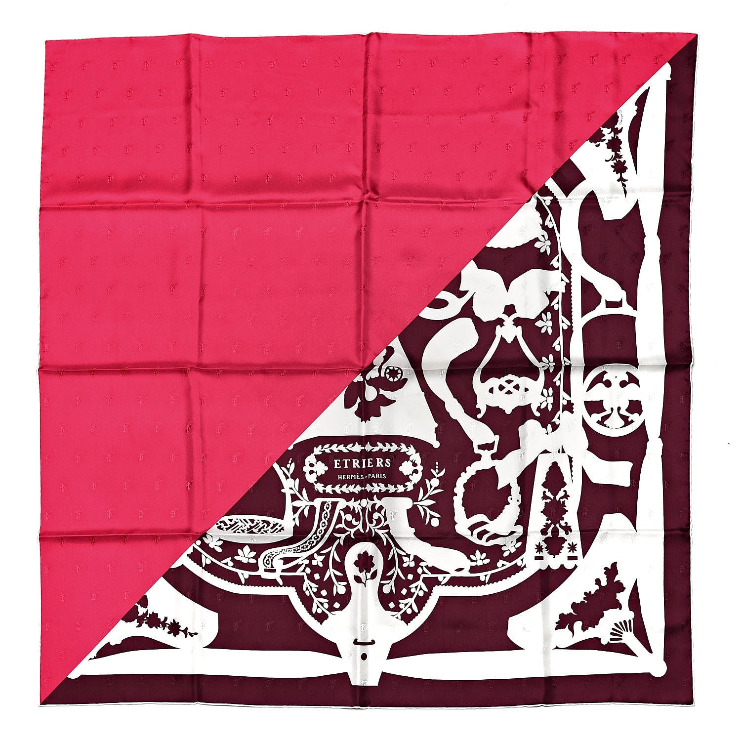 Hermes Silk Quadrige Etriers Tattoo Scarf 90 Rose Vif Bordeaux White 1 of 4