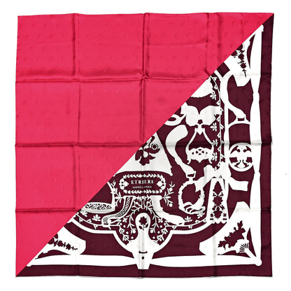 Hermes Silk Quadrige Etriers Tattoo Scarf 90 Rose Vif Bordeaux White 1 of 4