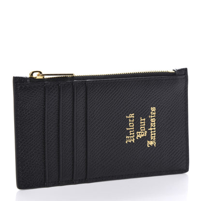 Celine Grained Calfskin Unlock Your Fantasies Zipped Card Holder Black 3 of 9