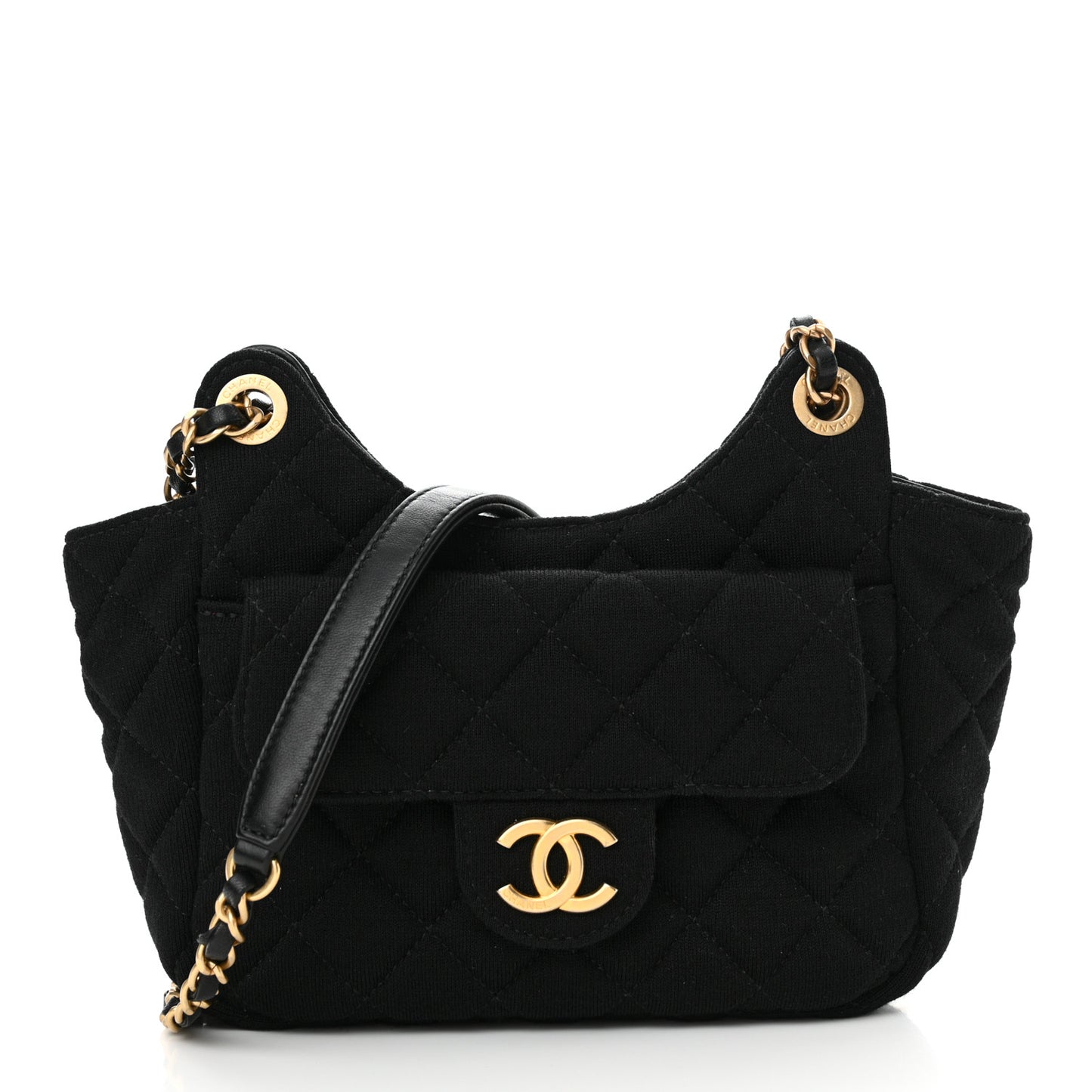 Jersey Quilted Small Wavy CC Hobo Black