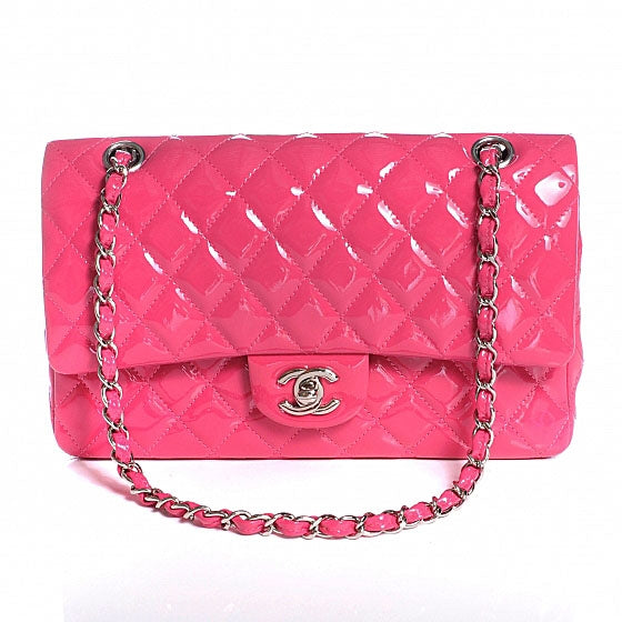 Patent Quilted Medium Double Flap Pink