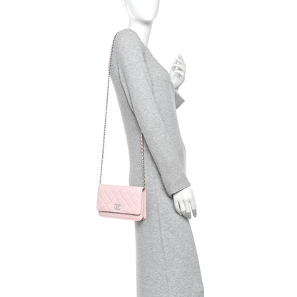 Chanel Caviar Quilted Crystal CC Wallet On Chain WOC Light Pink 2 of 12