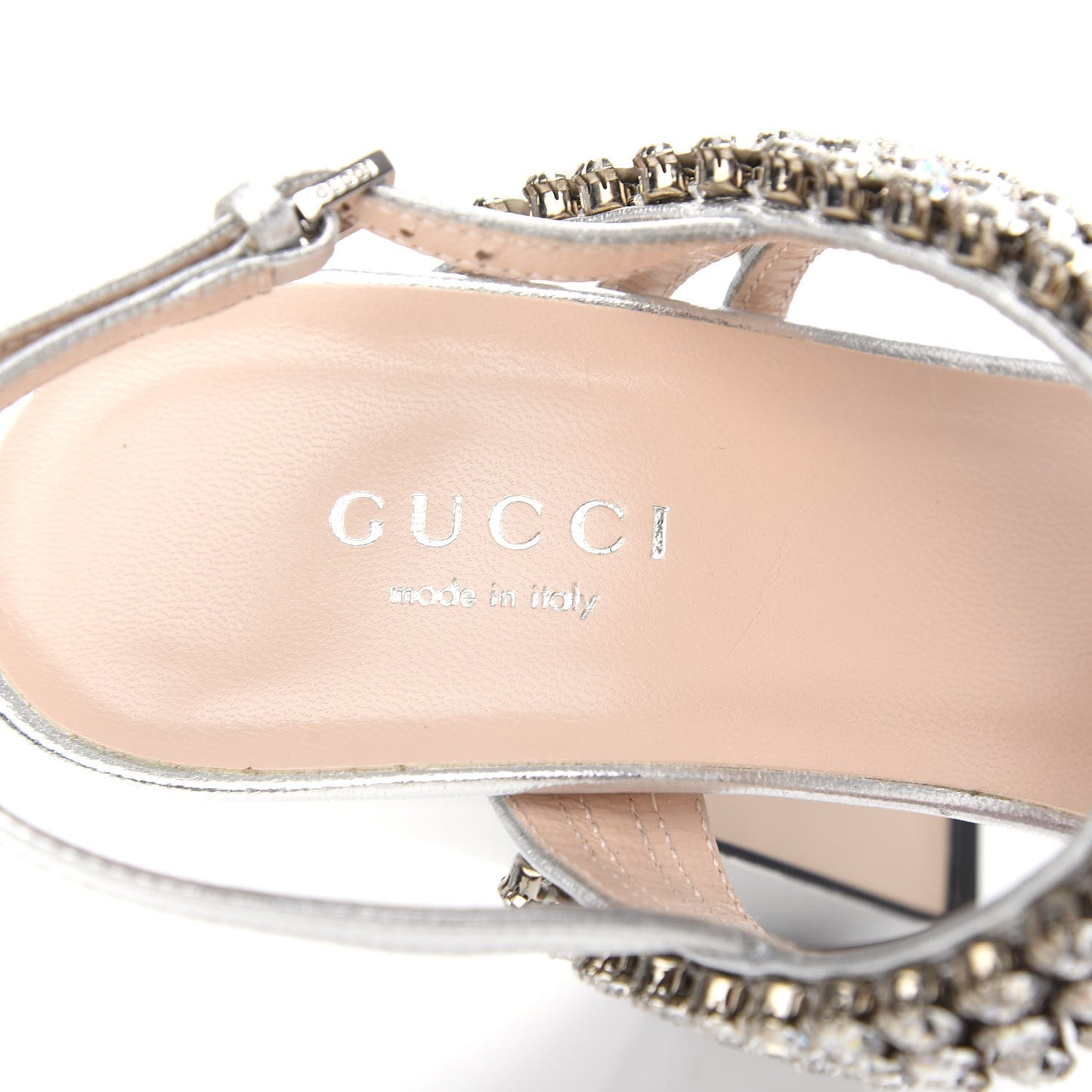 Nappa Silk Crystal Bertie High Heel Sandals 35.5 Argento
