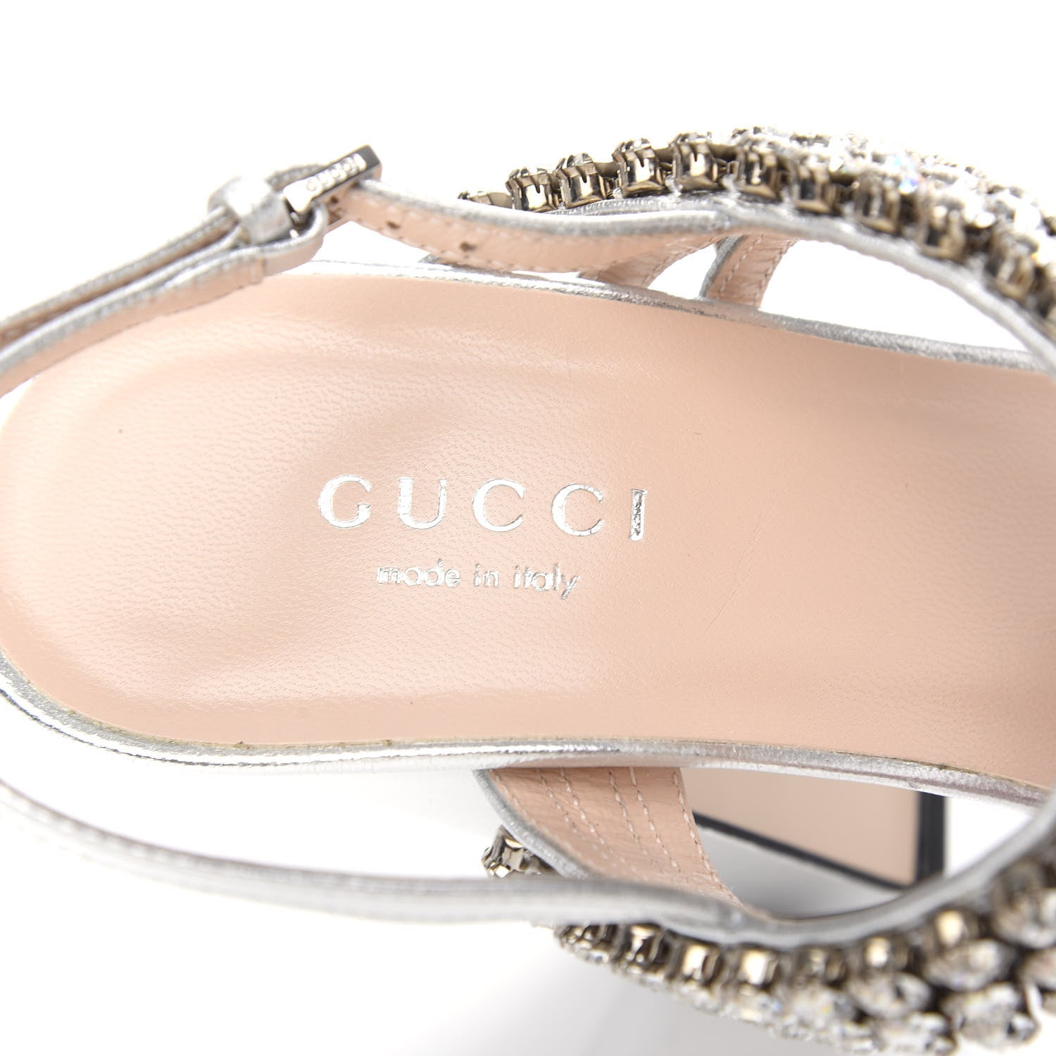 Gucci Nappa Silk Crystal Bertie High Heel Sandals 35.5 Argento 8 of 10