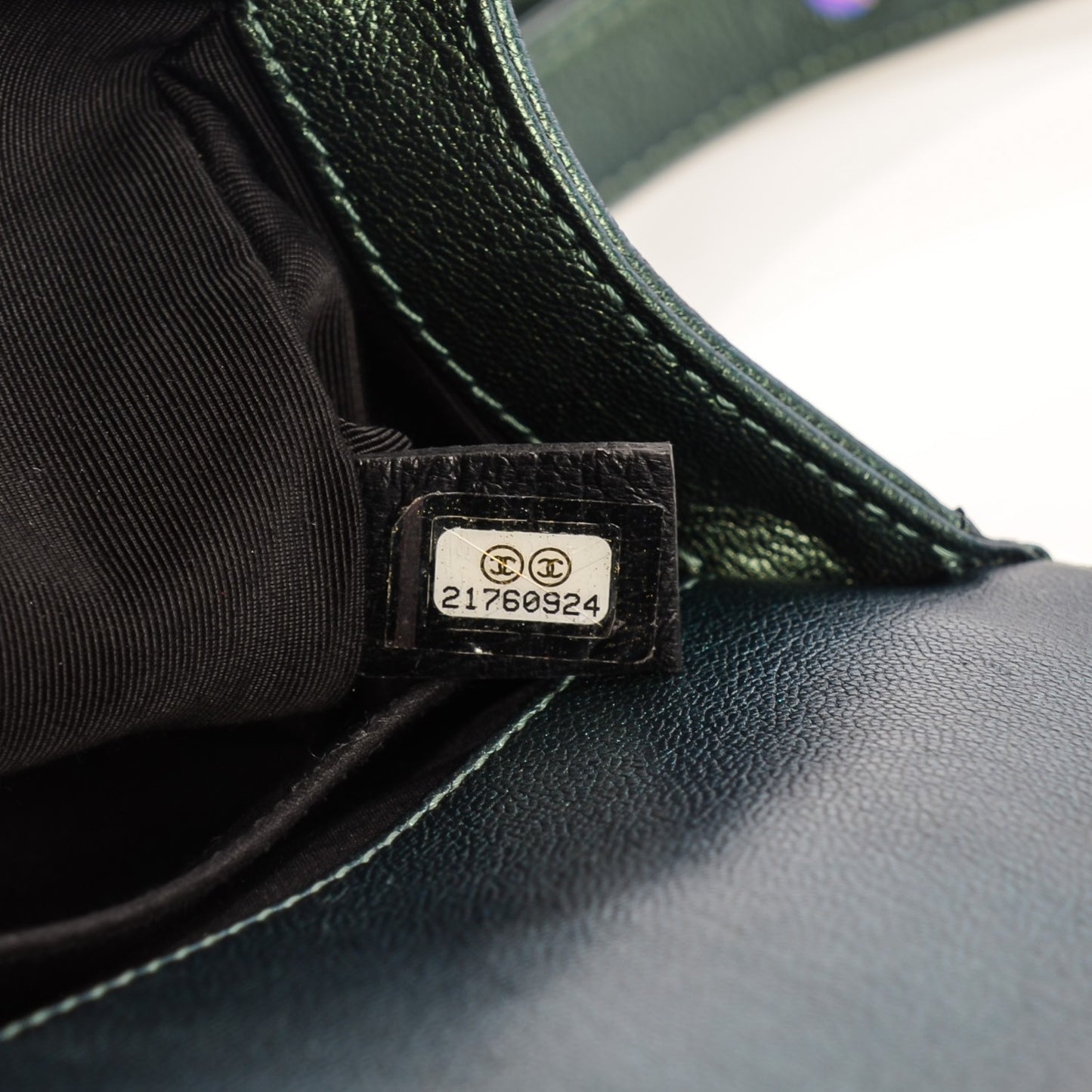 Iridescent Goatskin Quilted Medium Boy Flap Green