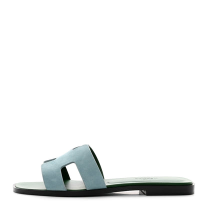 Hermes Suede Goatskin Oran Sandals 37 Vert D’eau Vert Anglais 1 of 9